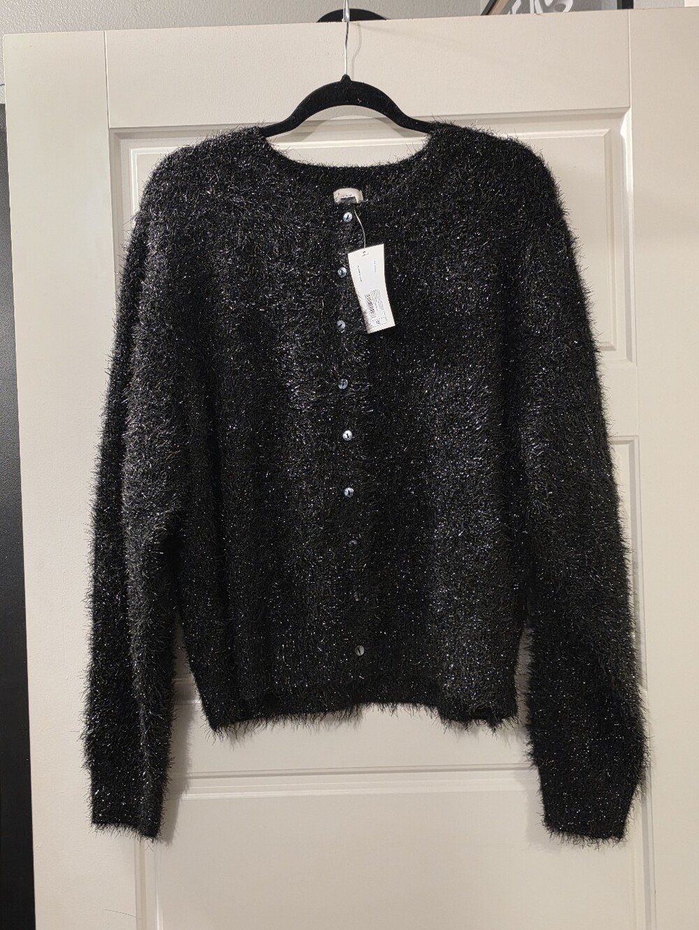 Black Fuzzy Button-Front Women's Sweater Size 1X